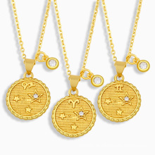 Shangjie OEM 12 Constel Anhänger Halskette Kupfer Zirkon 18k Gold Anhänger kleine Halsketten